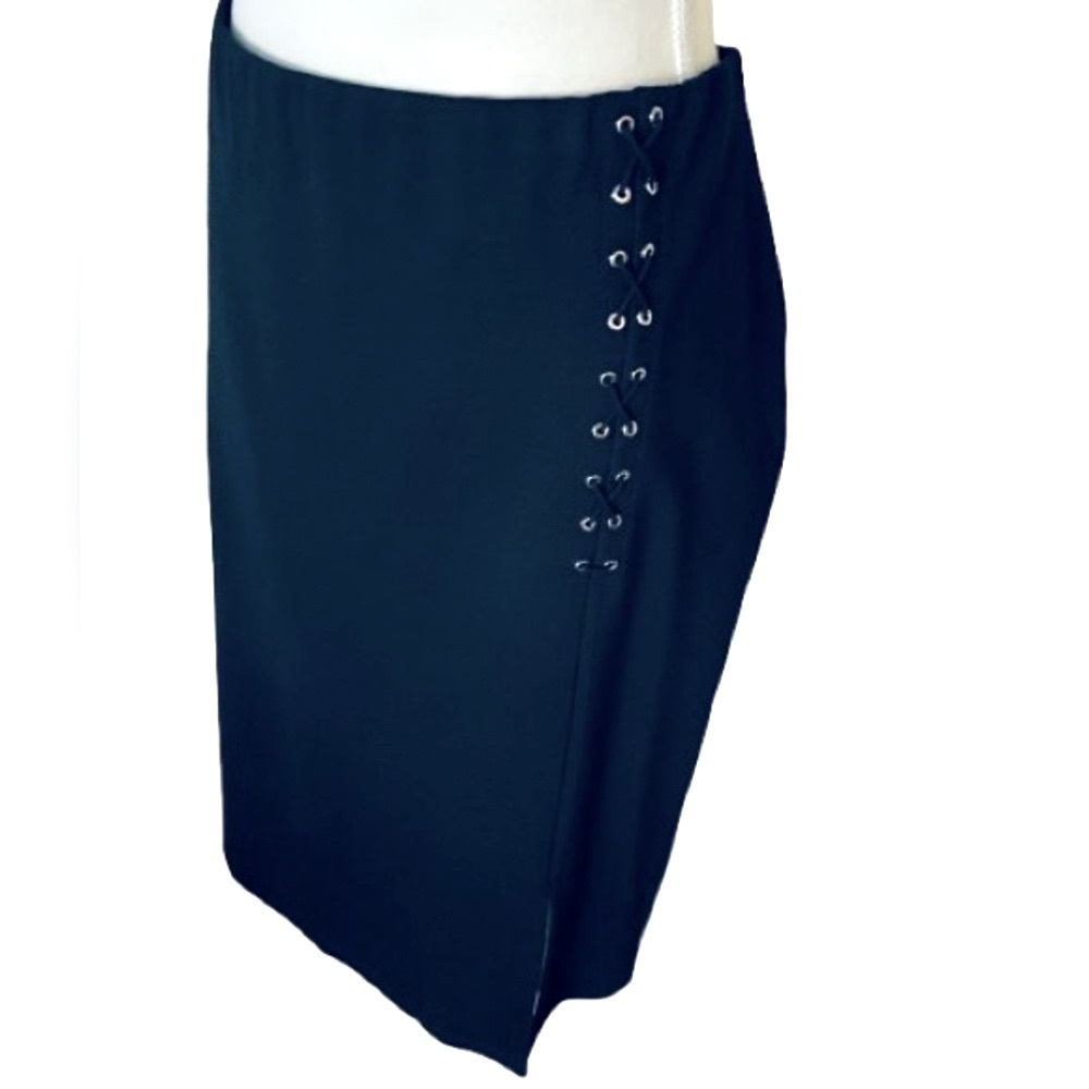 Vintage Plus Lace-Up Ralph Lauren Skirt Navy Blue Pencil Midi Designer 3X